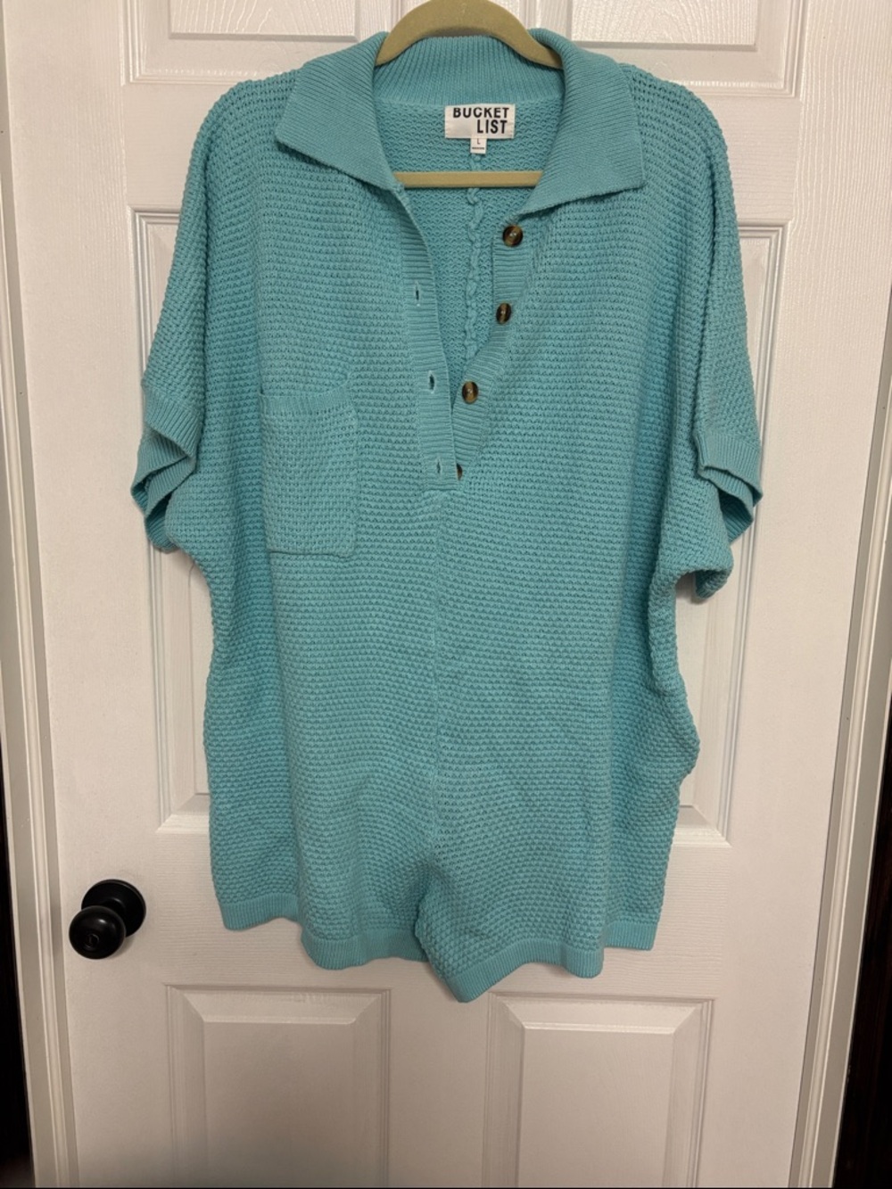 BUCKETLIST Light Aqua Knit Polo Romper